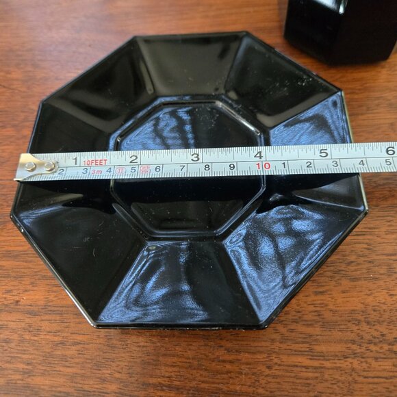 VTG Black Arcoroc Octime France 2 Cups 2 Saucers and Creamer Tempered Glass - Picture 11 of 14
